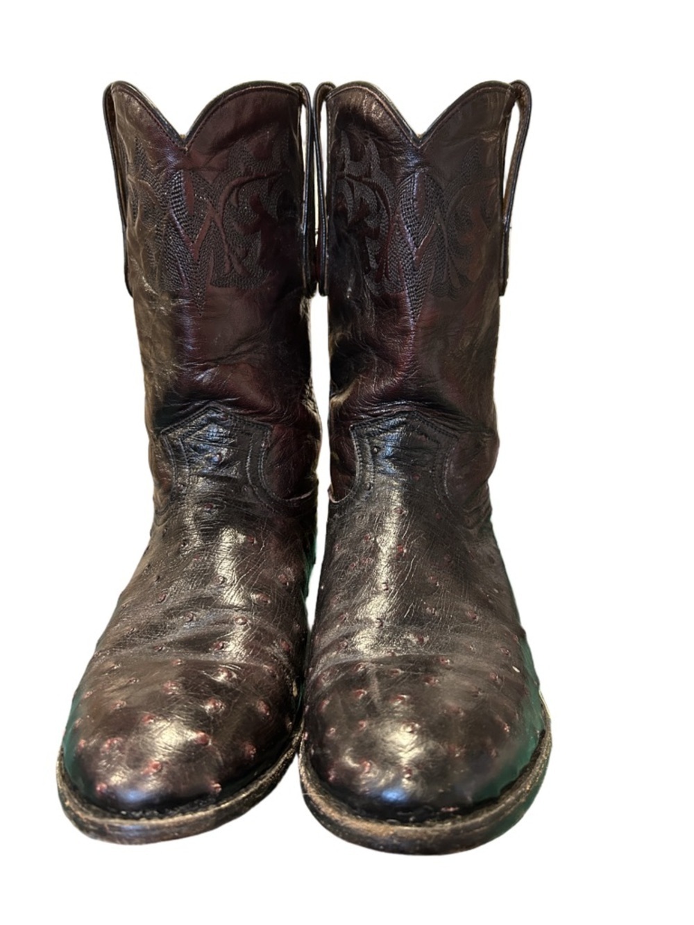 Western Ostrich Leather Cowboy Boots - Dark Brown size 8